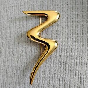 Vtg Trifari Gold Tone Zig Zag Scribble Abstract Modern Pin 90s 80s Bold Brooch